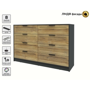 Kомод Тренд КТ-К157 (Антрацит ЛДСП/ Дуб вотан ЛМДФ) Ш1565 В1020 Г451